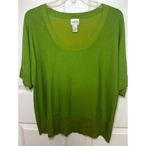 Chico's Women's Green Silk Knit Top‎ Short Sleeve Scoop Neck Size 3 XL 16